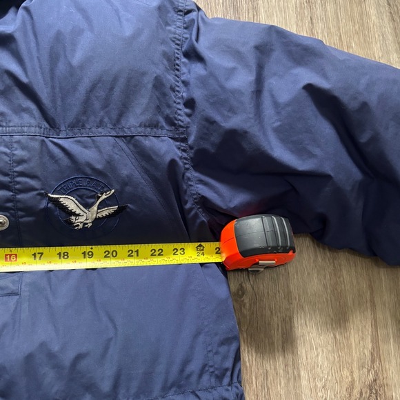 Triple FAT Goose Mens Navy Blue Down Filled Puffer Jacket Hooded Size Large - Picture 8 of 9